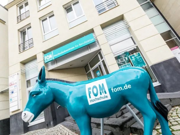 Eselfigur der FOM vor dem Eingang auf dem Großen Markt